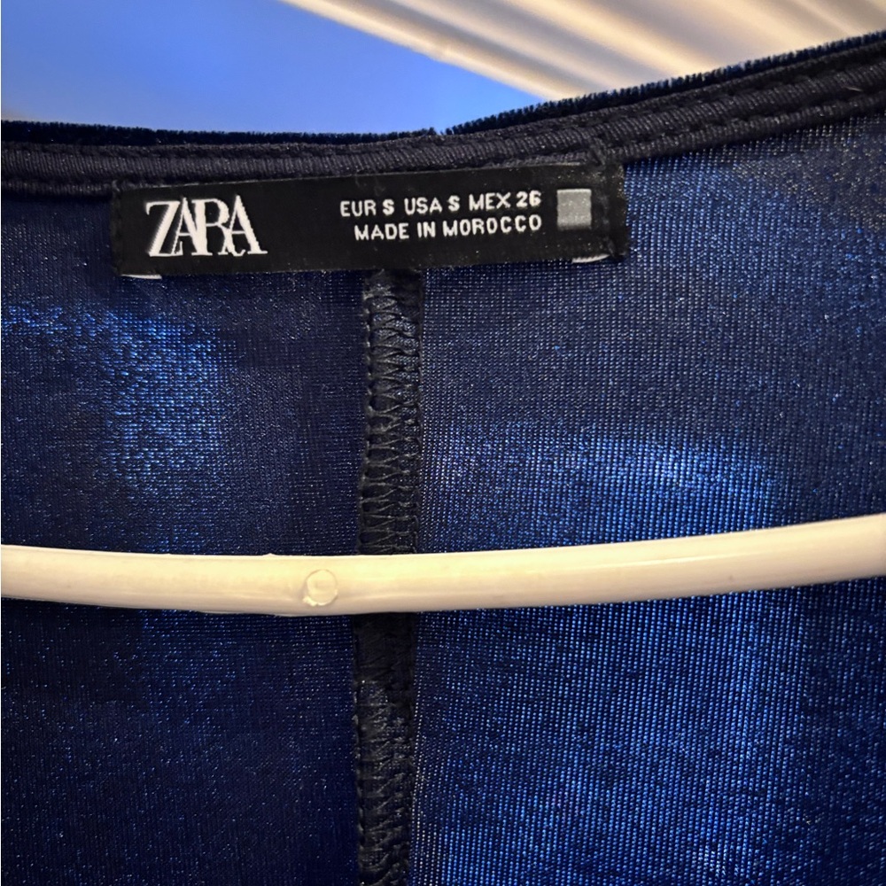 Zara navy Velvet Long-Sleeve Wrap Dress - Picture 2 of 3